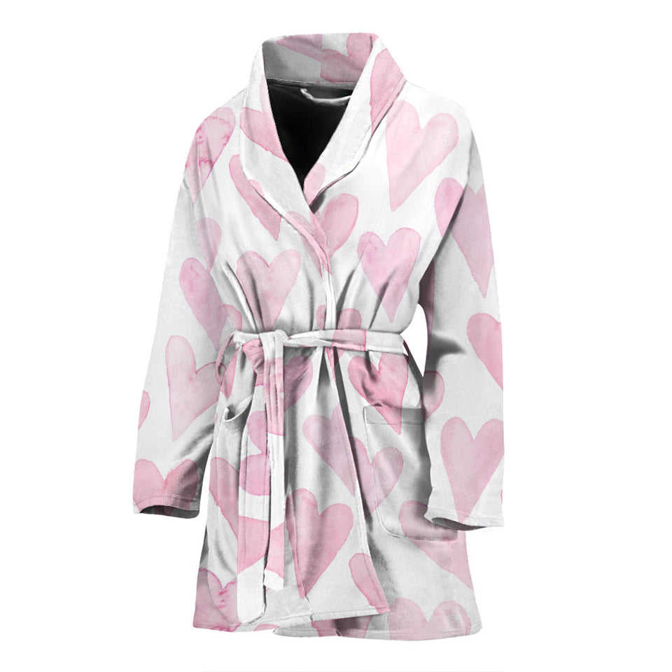 Watercolor Pink Heart Pattern Women'S Bathrobe
