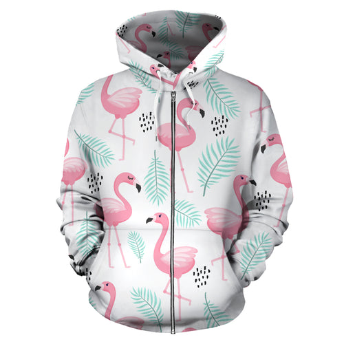 Cute Flamingo Pattern Zip Up Hoodie