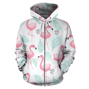 Cute Flamingo Pattern Zip Up Hoodie