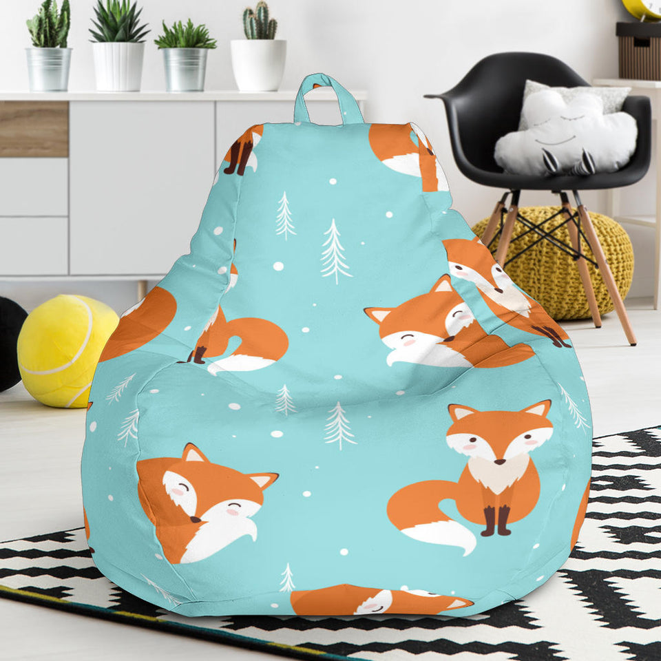 Fox Pattern Blue B Ackground Bean Bag Cover