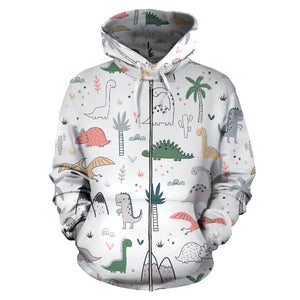 Cute Cartoon Dinosaurs Tree Pattern Zip Up Hoodie