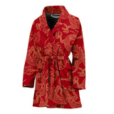Gold Dragons Red Background Women'S Bathrobe