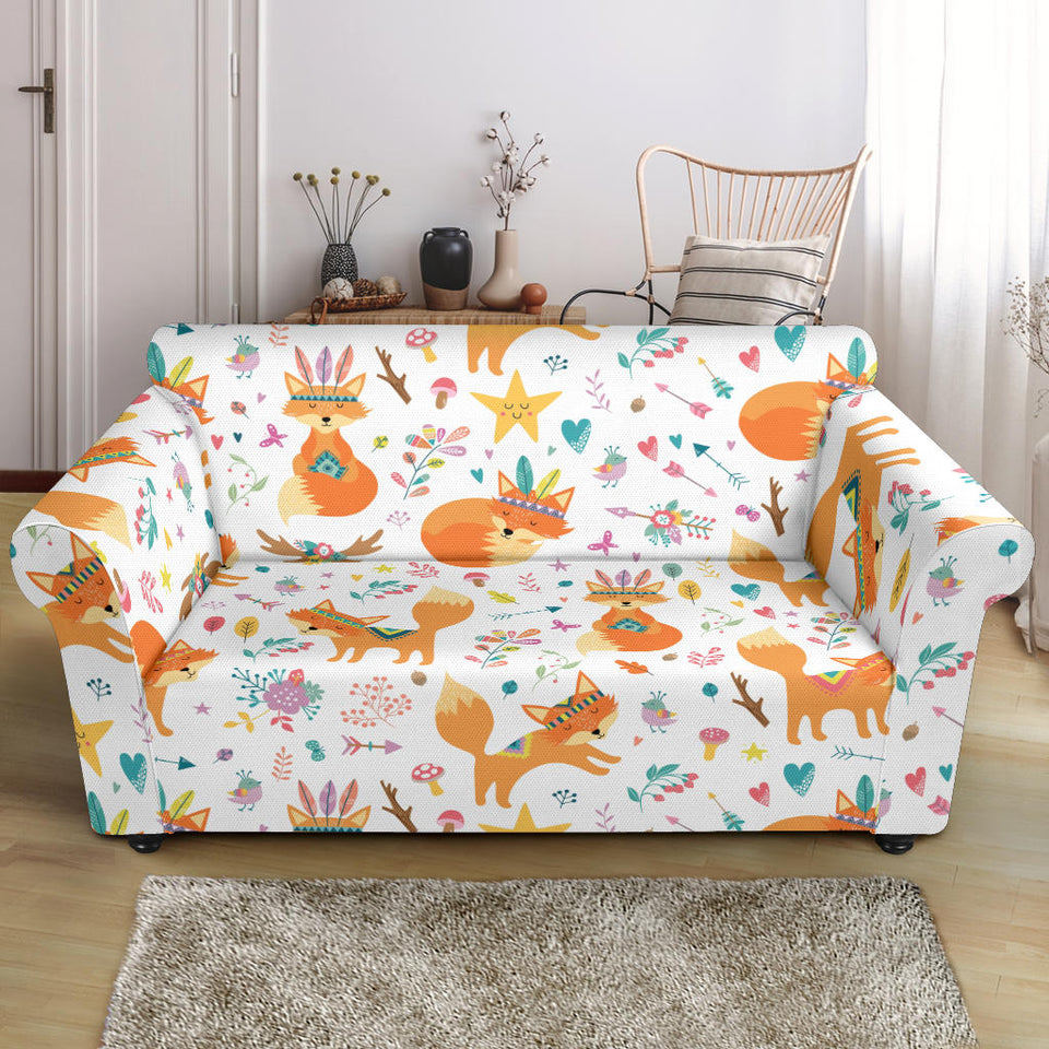 Cute Tribal Fox Pattern Loveseat Couch Slipcover