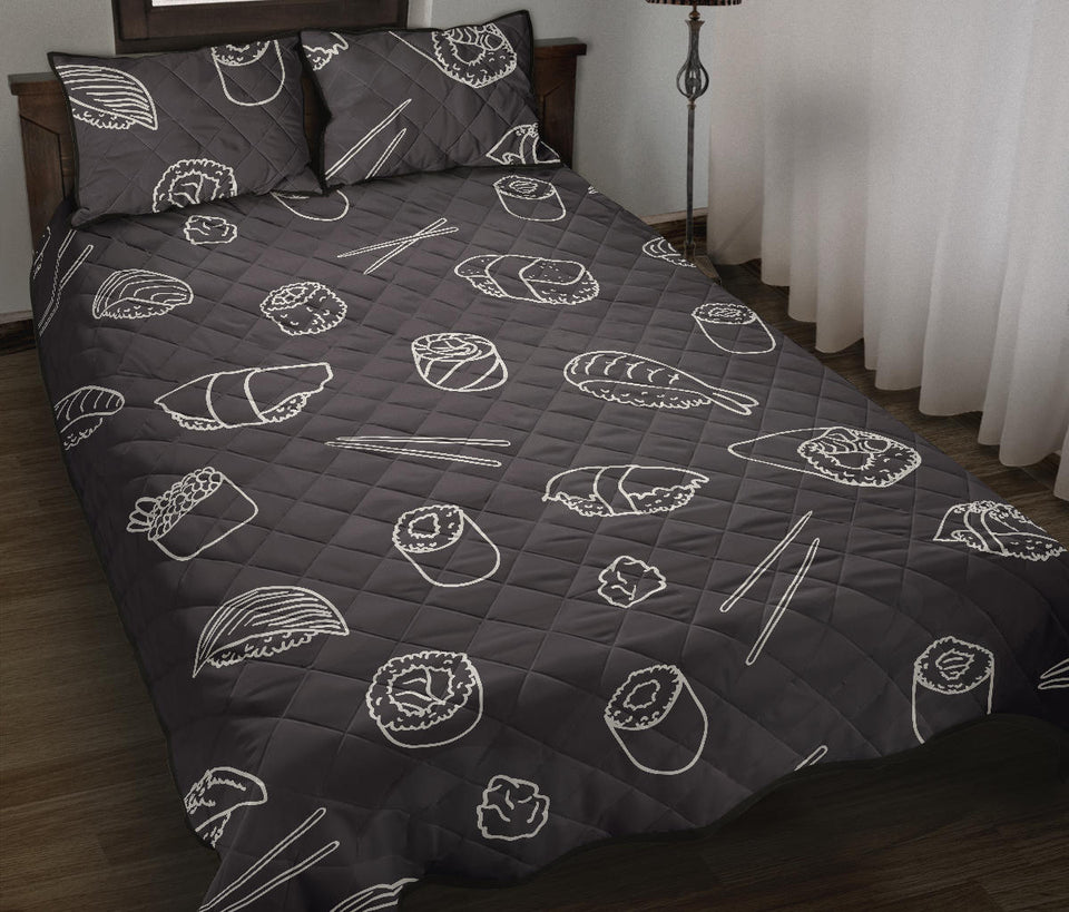 sushi pattern black background Quilt Bed Set