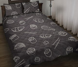 sushi pattern black background Quilt Bed Set