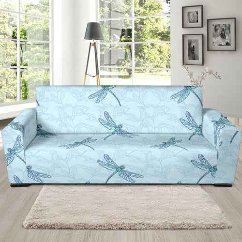 Dragonfly Pattern Blue Background Sofa Slipcover