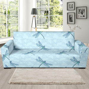 Dragonfly Pattern Blue Background Sofa Slipcover