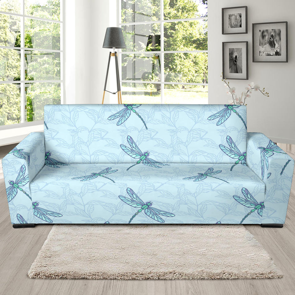 Dragonfly Pattern Blue Background Sofa Slipcover