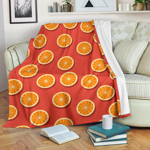 Oranges Pattern Red Background Premium Blanket