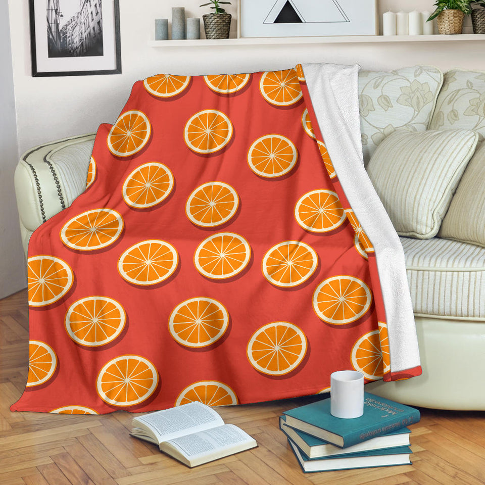 Oranges Pattern Red Background Premium Blanket