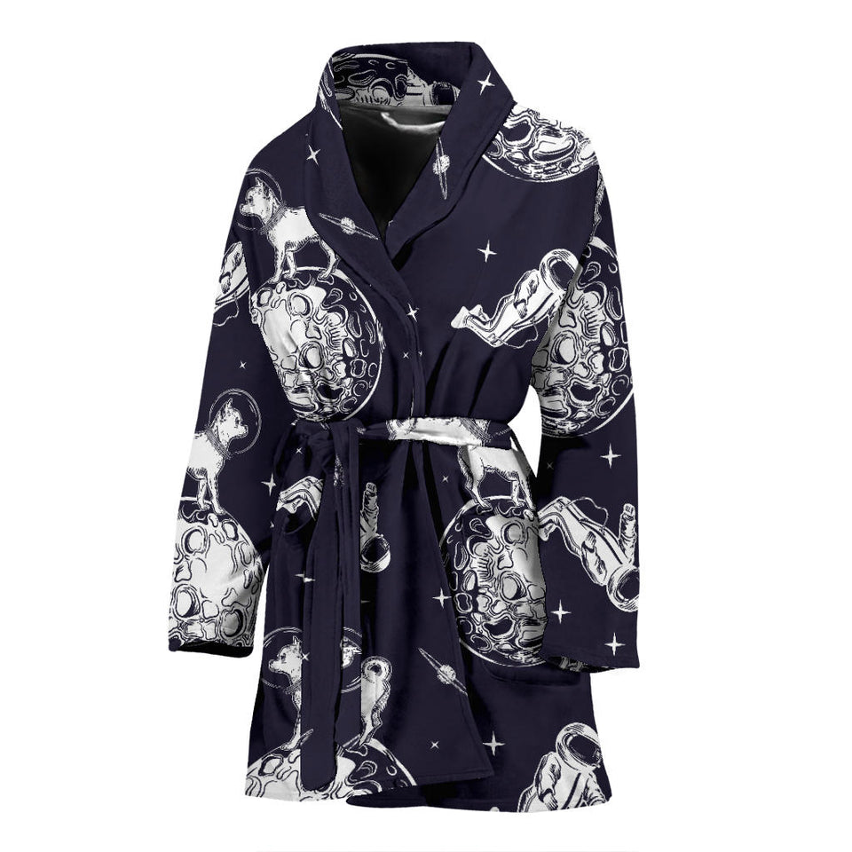Chihuahua Space Helmet Astronaut Pattern Women'S Bathrobe
