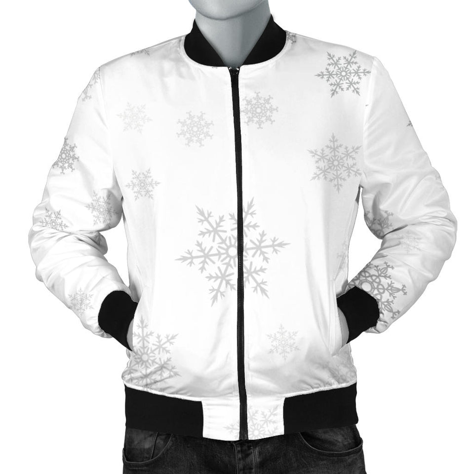 Snowflake Pattern White Background Men'S Bomber Jacket