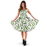 Hand Drawn Sketch Style Green Chili Peppers Pattern Sleeveless Midi Dress