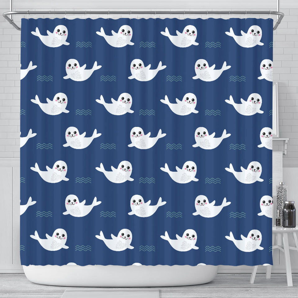 Cute White Baby Sea Lion Seal Pattern Shower Curtain Fulfilled In US