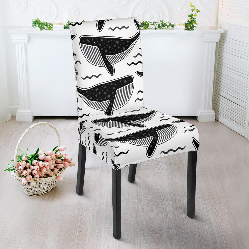 Black Whale Pattern Dining Chair Slipcover