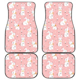Cute White Rabbit Flower Pink Background Front And Back Car Mats