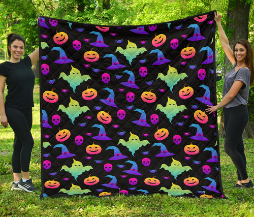 Colorful Halloween Background Premium Quilt