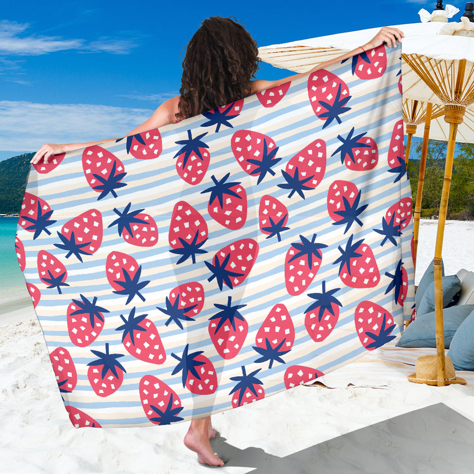 Strawberry Pattern Blue Lines Background Sarong