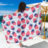 Strawberry Pattern Blue Lines Background Sarong