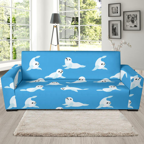 Cute Sea Lion Seal Pattern Background Sofa Slipcover
