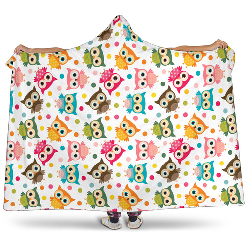 Color Cute Owl Pattern Hooded Blanket