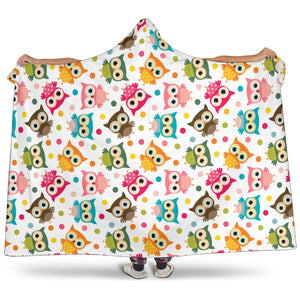 Color Cute Owl Pattern Hooded Blanket