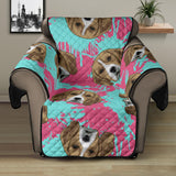 Beagle muzzles turquoise paint splashes pink pattern Recliner Cover Protector