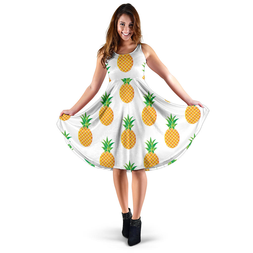 Pineapples Pattern Sleeveless Midi Dress