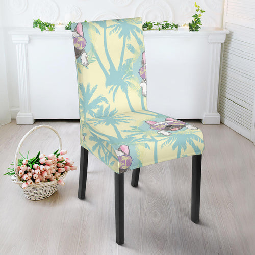 French Bulldog Hawaii Blackground Dining Chair Slipcover