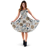 Cute Nautical Steering Wheel Anchor Pattern Sleeveless Midi Dress