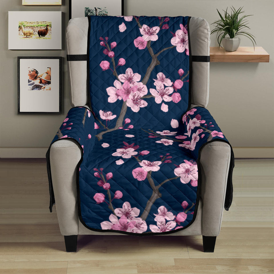 Pink sakura cherry blossom blue background Chair Cover Protector