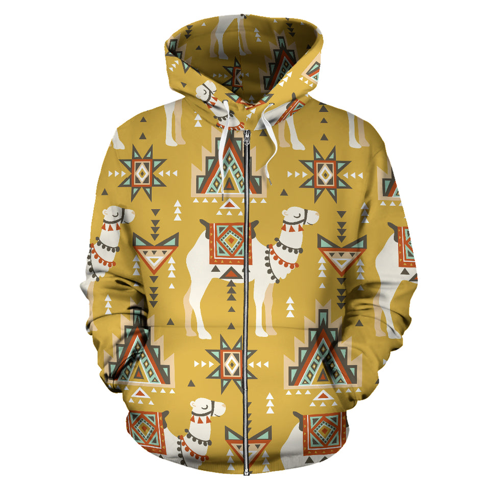 Camels Ethnic Motif Pattern Zip Up Hoodie