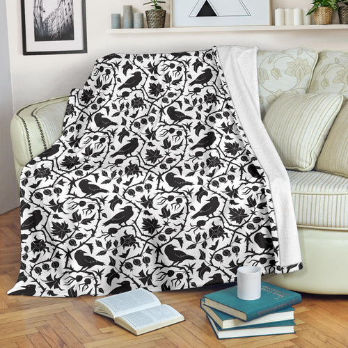 Crow Dark Floral Pattern Premium Blanket