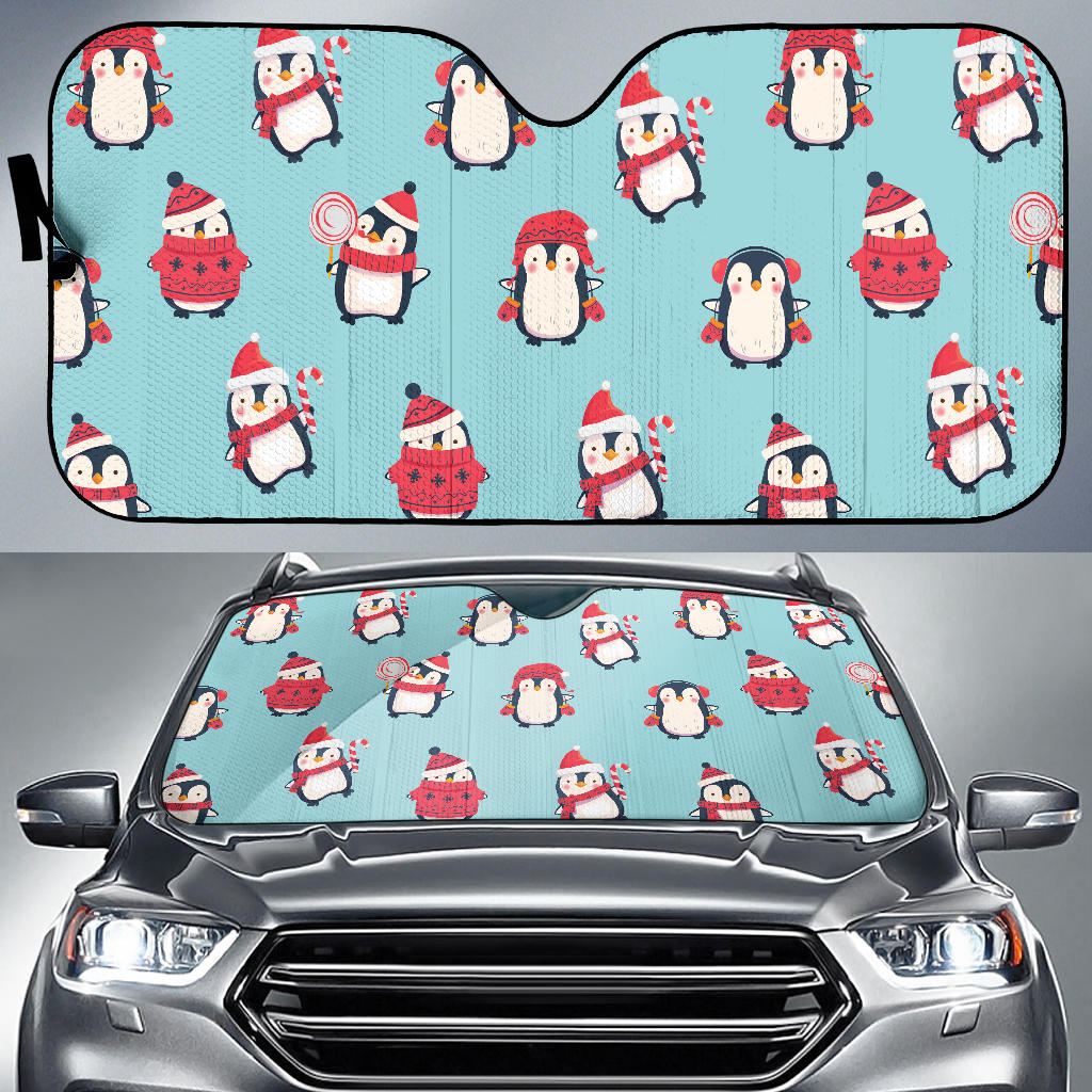 Cute Penguin Christmas  Design Pattern Car Sun Shade