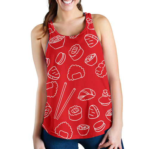 sushi pattern red background Women Racerback Tank Top