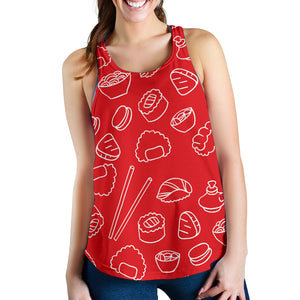 sushi pattern red background Women Racerback Tank Top