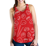 sushi pattern red background Women Racerback Tank Top