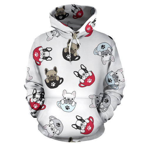 French Bulldog Cup Paw Pattern Men Women Pullover Hoodie