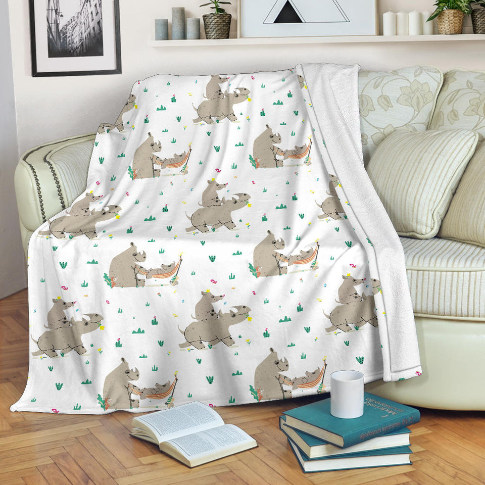 Cute Rhino Pattern Background Premium Blanket