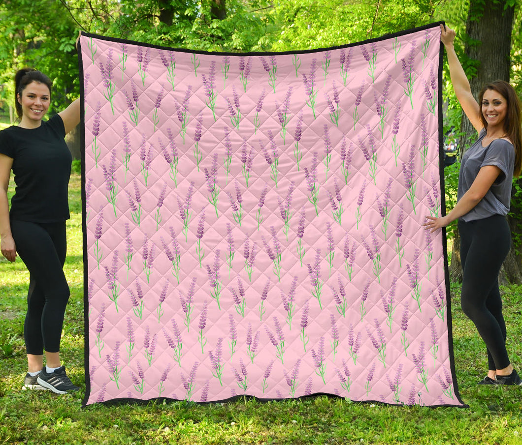 Lavender Pattern Pink Background Premium Quilt