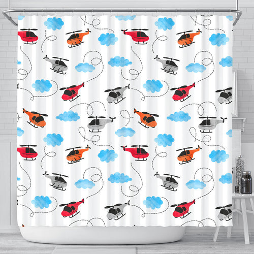 Watercolor Helicopter Cloud Pattern Shower Curtain Fulfilled In US