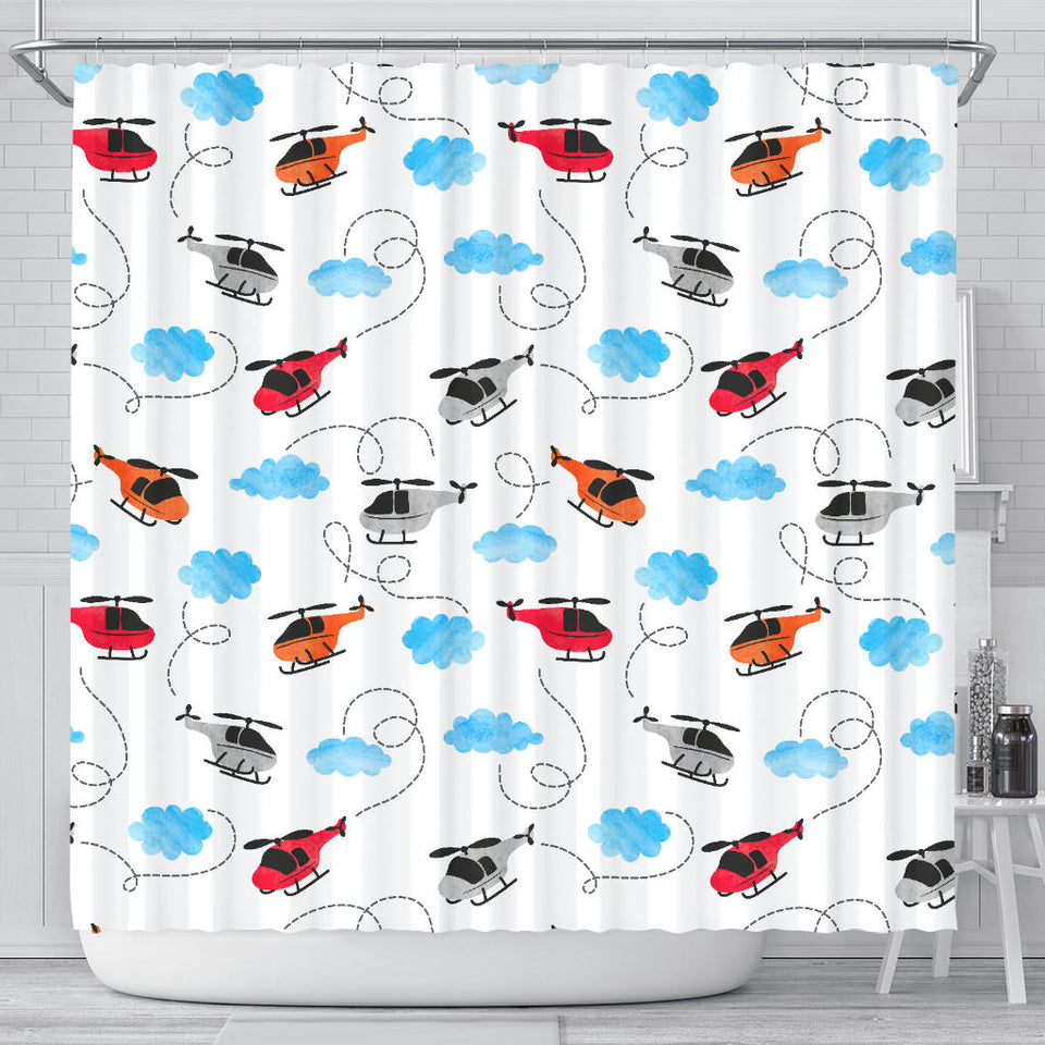 Watercolor Helicopter Cloud Pattern Shower Curtain Fulfilled In US