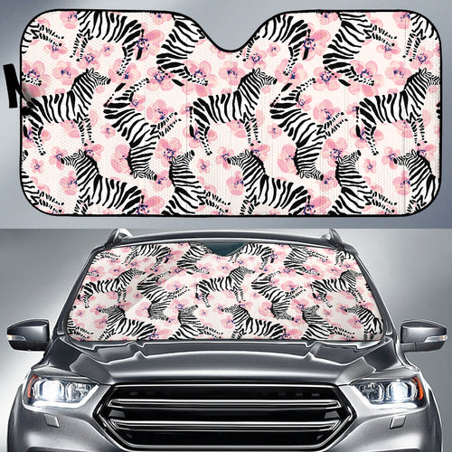 Zebra Pink Flower Background Car Sun Shade