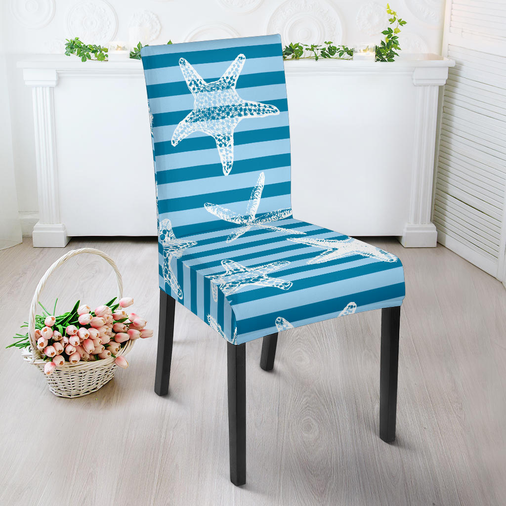 Starfish Blue Blackground Dining Chair Slipcover