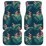 Heliconia Flowers, Palm And Monstera Leaves On Black Background Pattern Front And Back Car Mats