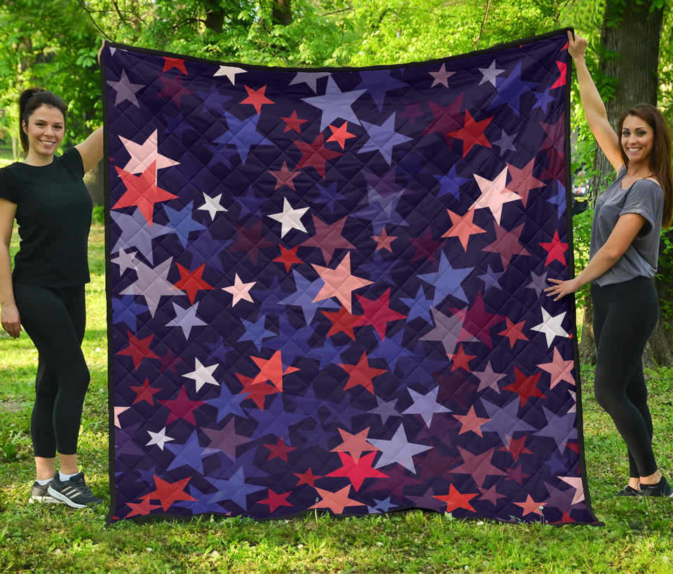 Red Blue Star Pattern Premium Quilt.