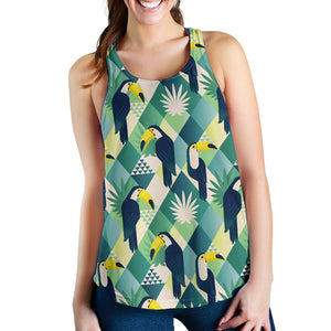 Toucan tropical leaves design pattern Women Racerback Tank Top