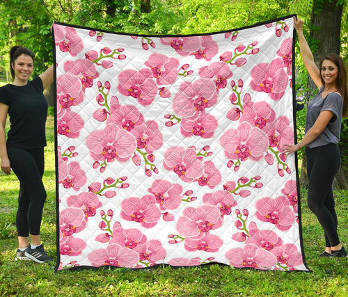 Pink Purple Orchid Pattern Background Premium Quilt