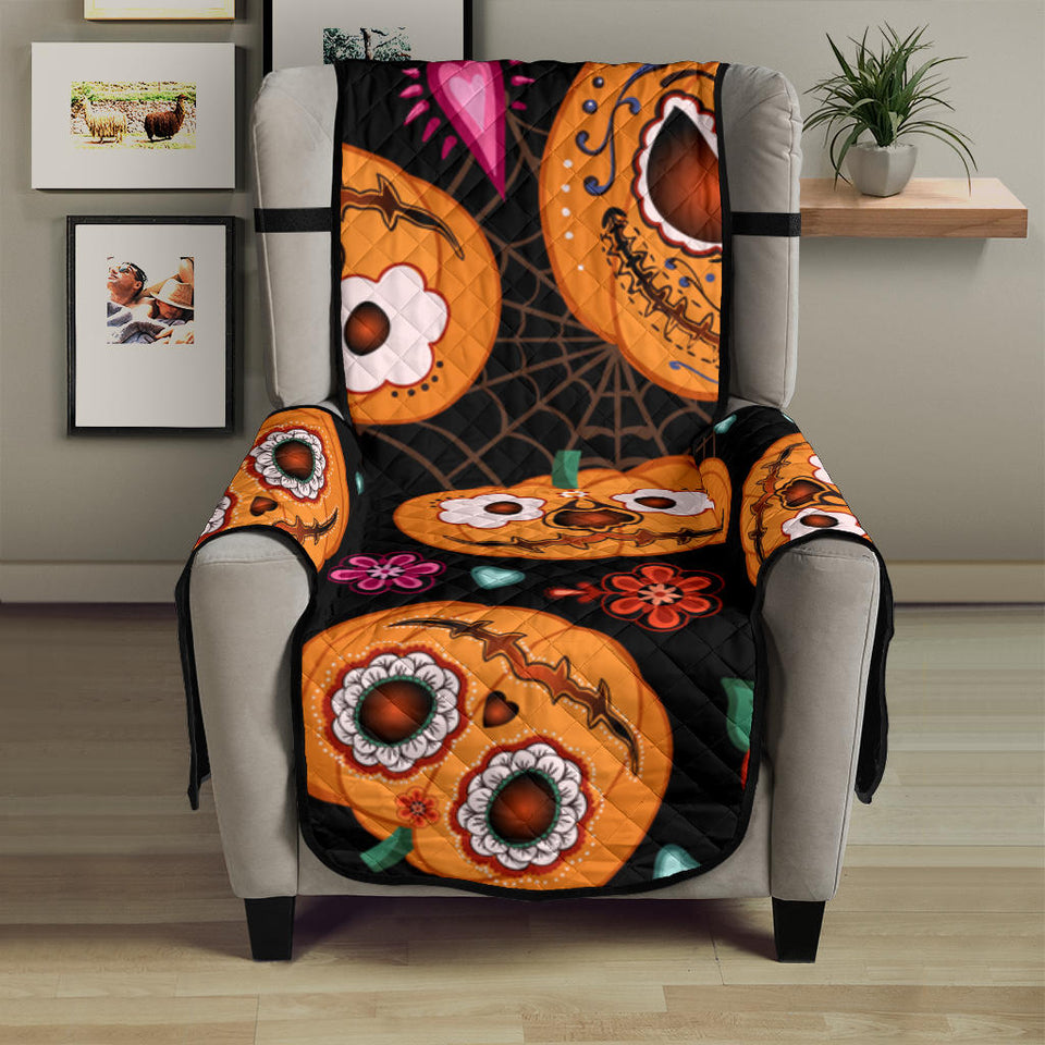 Pumpkin flowers spiderweb Halloween theme Chair Cover Protector