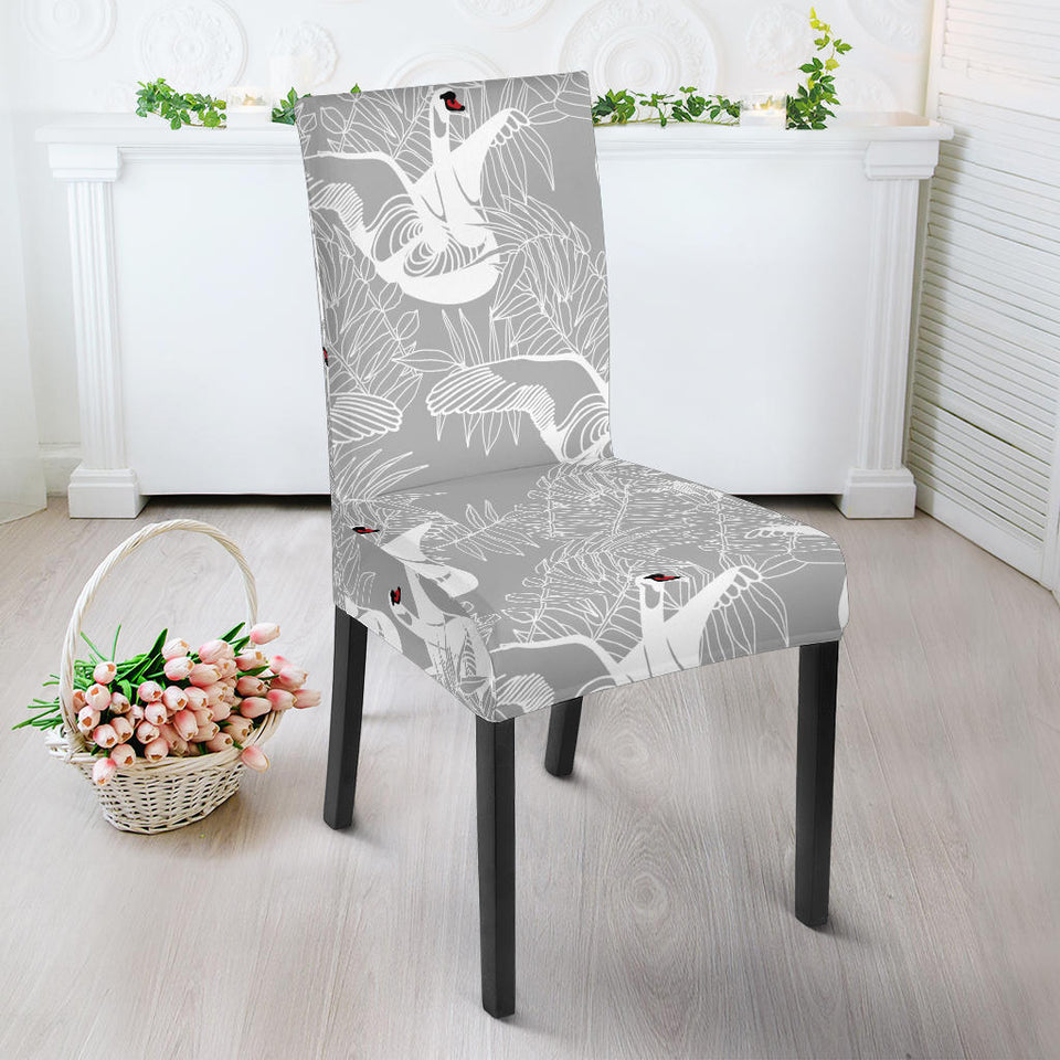 White Swan Gray Background Dining Chair Slipcover